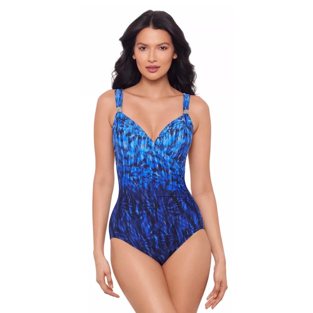 Miraclesuit Paka‎ Myan Siren Blue Abstract Print 1pc Swimsuit Tummy Control 16